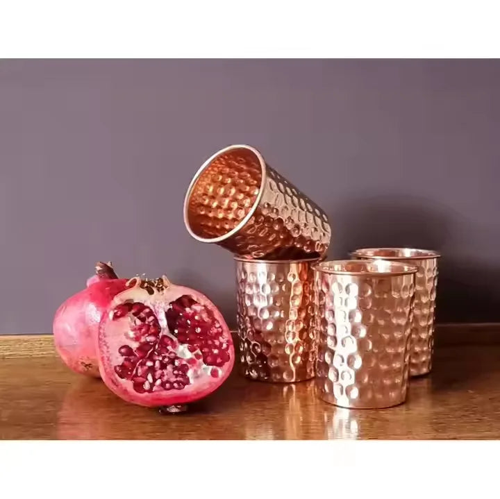 Pure Copper Glass Beer Mug Shiny Mirror Polished Finish 100% Pure Natural Copper Classic Floral Pattern Eco-Friendly Crescent