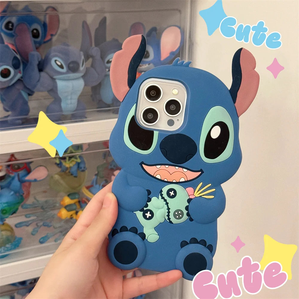 Kawaii 3D Cartoon Stitch Silicone Soft Phone Case for iPhone 15 plus 16 Pro 17 16 15 14 13 12 11 17 Pro Max Cover Shockproof Cas
