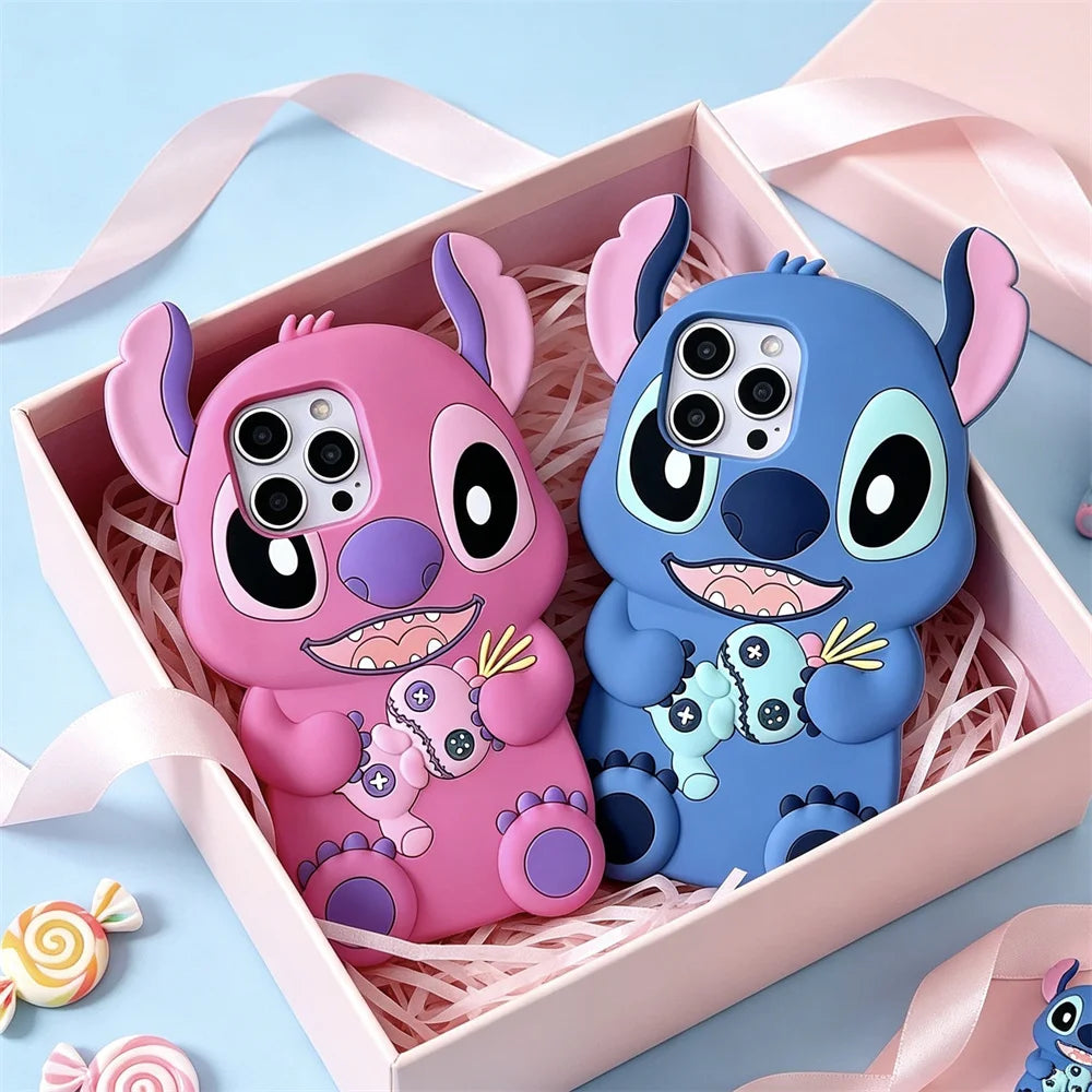 Kawaii 3D Cartoon Stitch Silicone Soft Phone Case for iPhone 15 plus 16 Pro 17 16 15 14 13 12 11 17 Pro Max Cover Shockproof Cas