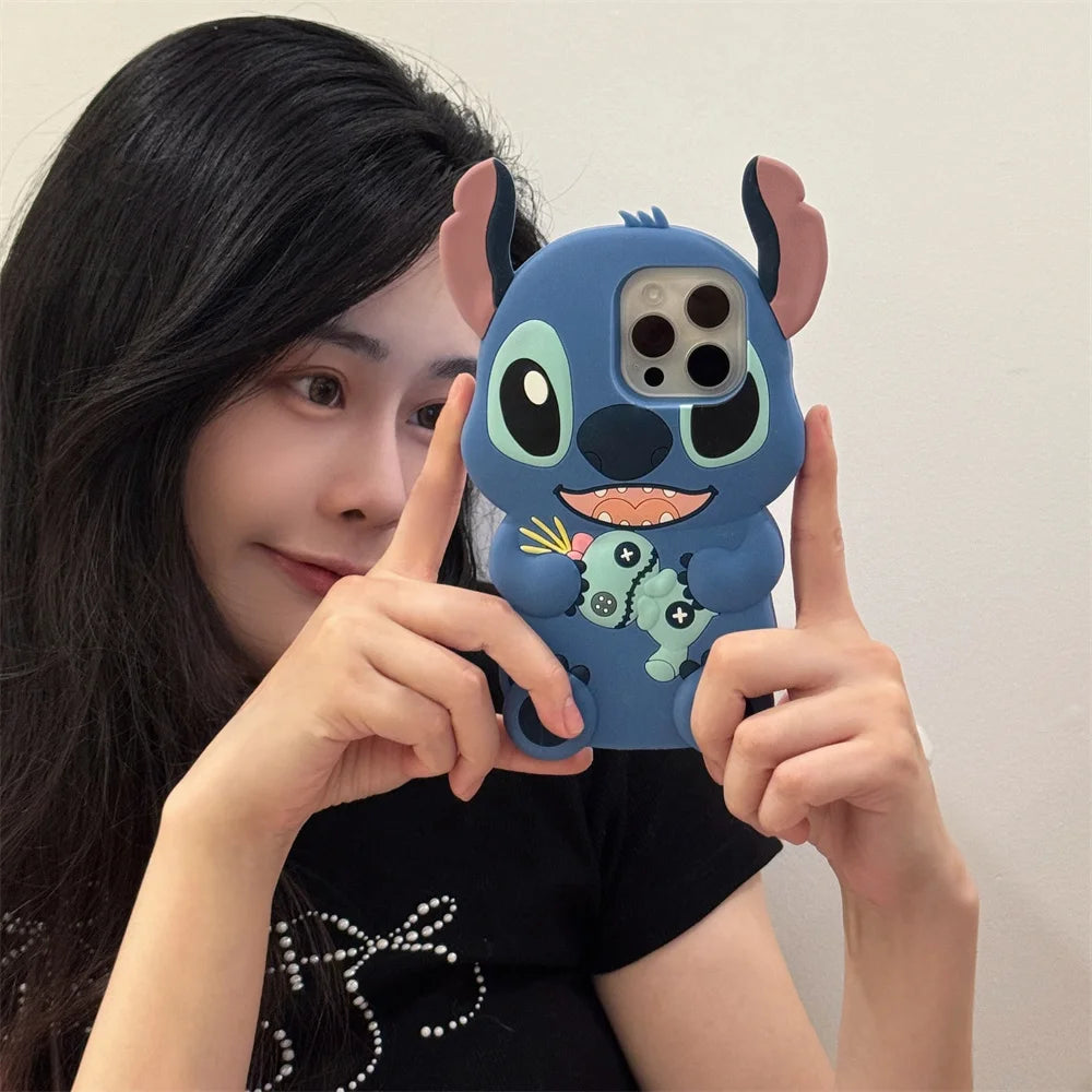 Kawaii 3D Cartoon Stitch Silicone Soft Phone Case for iPhone 15 plus 16 Pro 17 16 15 14 13 12 11 17 Pro Max Cover Shockproof Cas