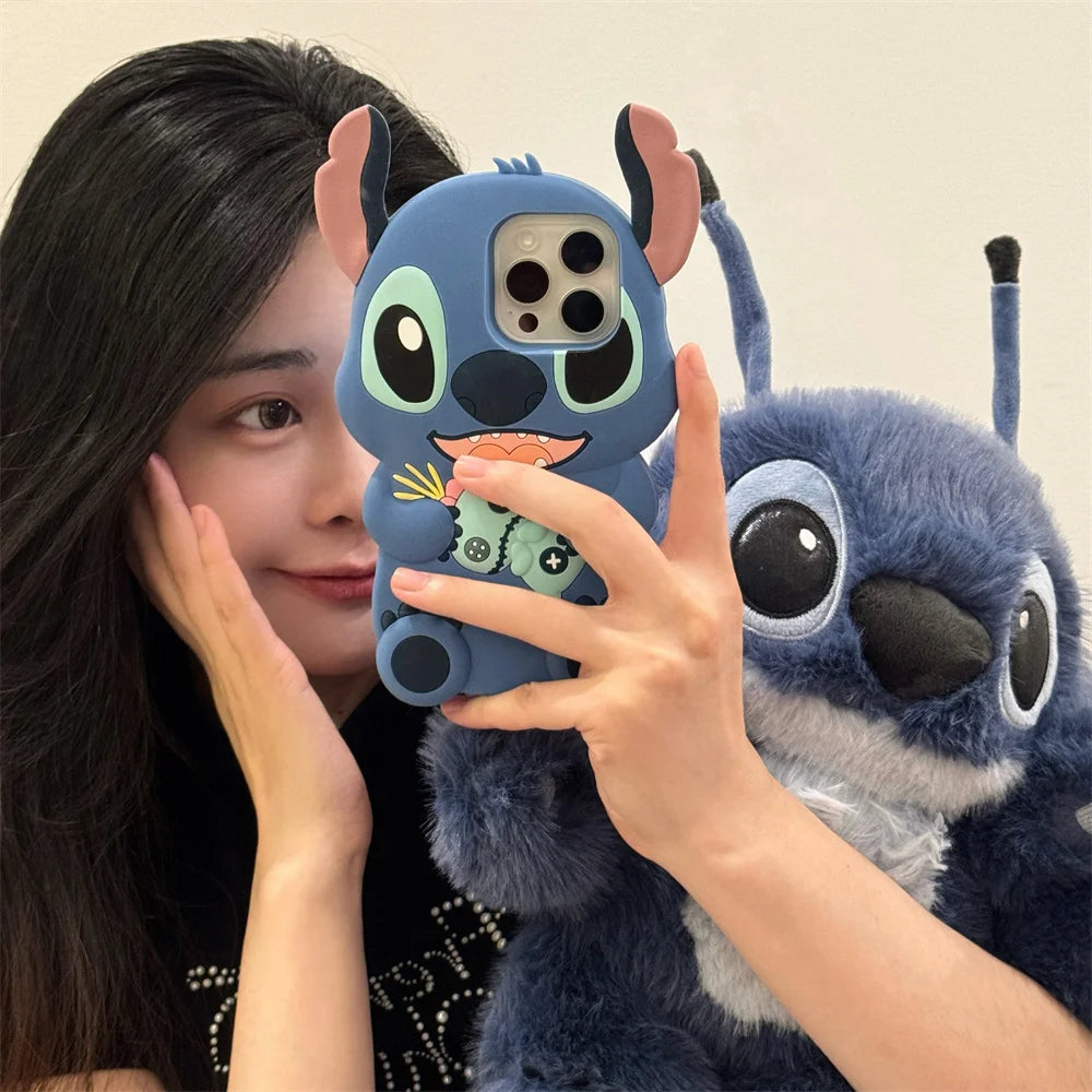Kawaii 3D Cartoon Stitch Silicone Soft Phone Case for iPhone 15 plus 16 Pro 17 16 15 14 13 12 11 17 Pro Max Cover Shockproof Cas