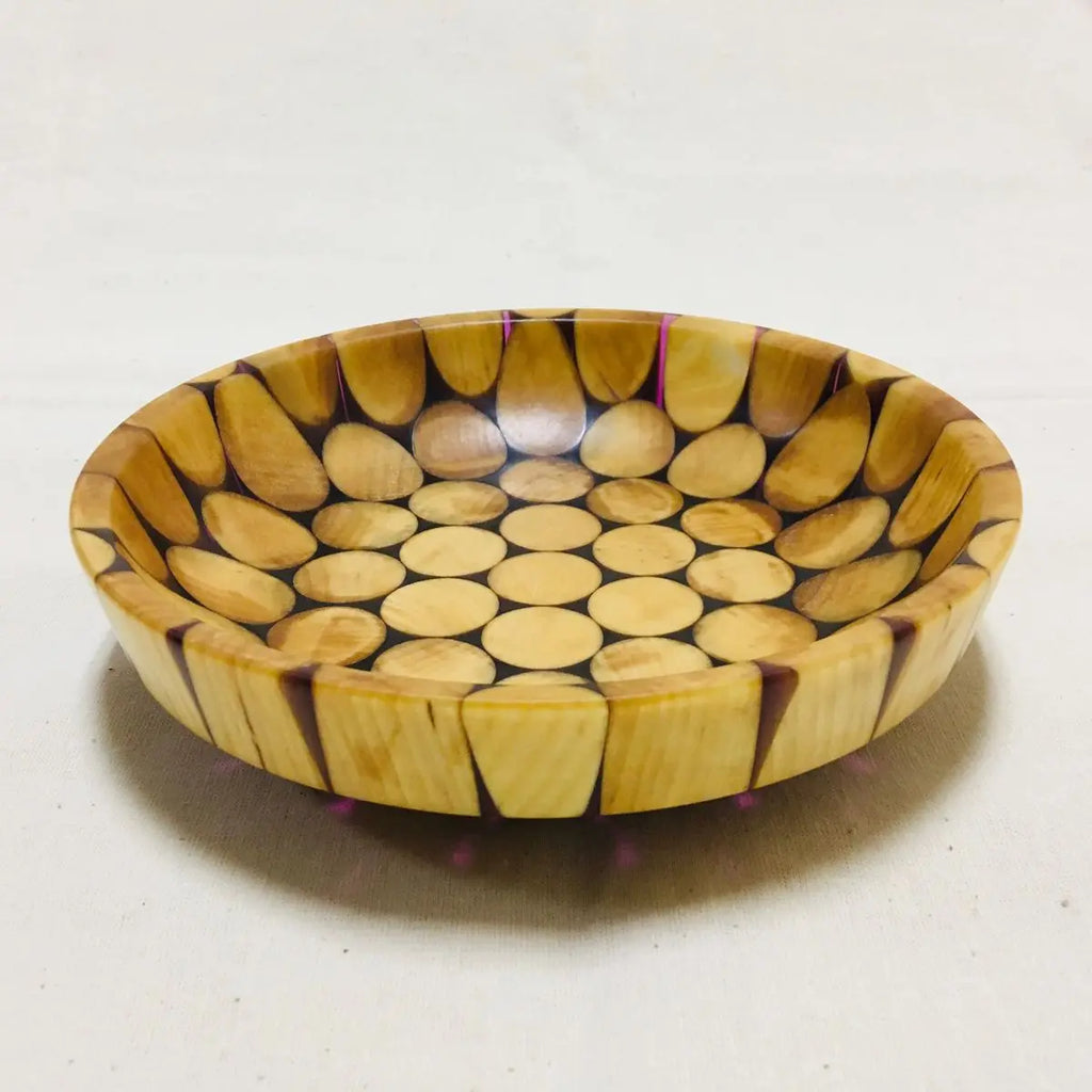 Elegant Resin Craft Wooden Angel Bowl Handmade Web Pattern Rustic Fruit Salad Serving Dish Kitchen Table Home Decor