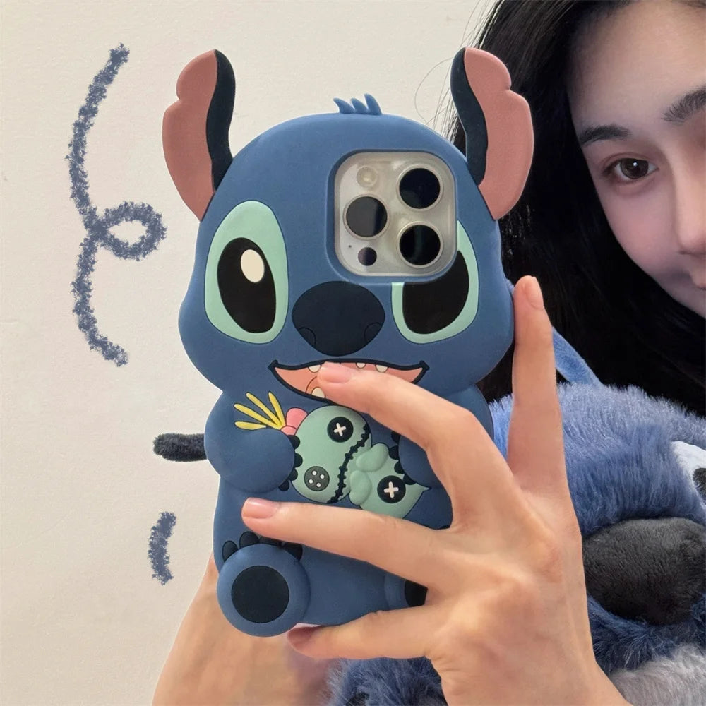Kawaii 3D Cartoon Stitch Silicone Soft Phone Case for iPhone 15 plus 16 Pro 17 16 15 14 13 12 11 17 Pro Max Cover Shockproof Cas