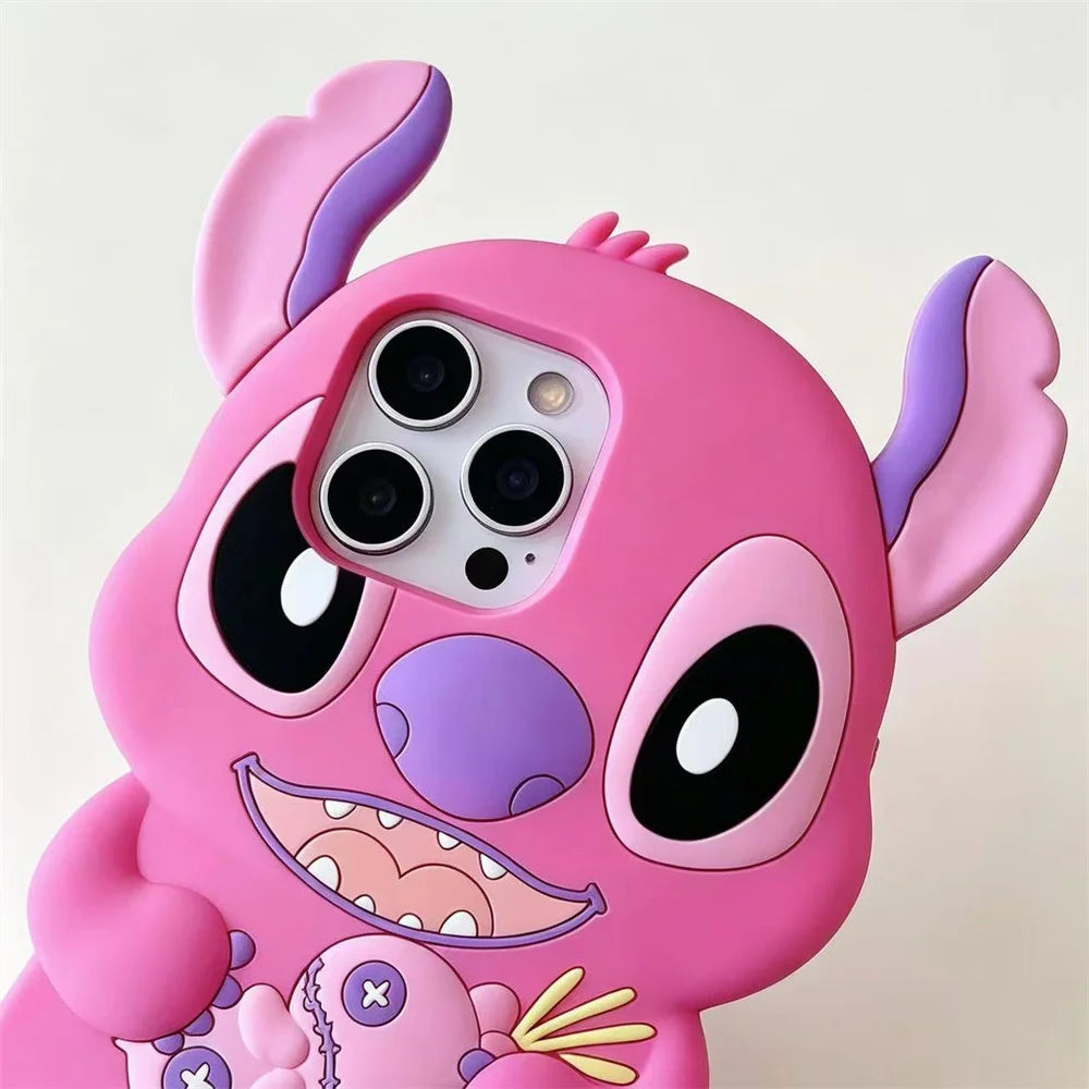 Kawaii 3D Cartoon Stitch Silicone Soft Phone Case for iPhone 15 plus 16 Pro 17 16 15 14 13 12 11 17 Pro Max Cover Shockproof Cas