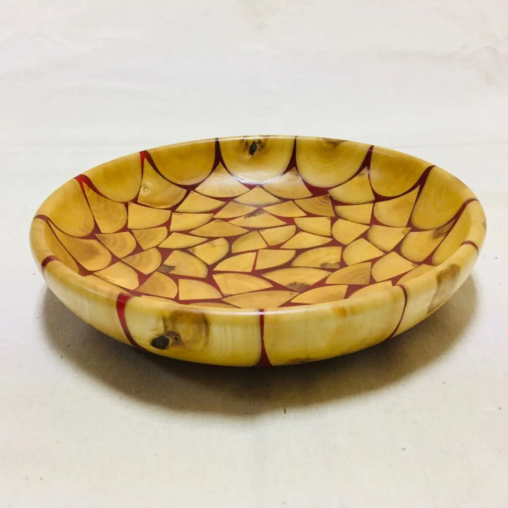Elegant Resin Craft Wooden Angel Bowl Handmade Web Pattern Rustic Fruit Salad Serving Dish Kitchen Table Home Decor