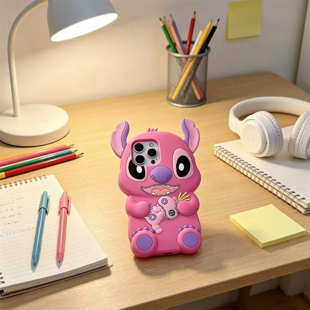 Kawaii 3D Cartoon Stitch Silicone Soft Phone Case for iPhone 15 plus 16 Pro 17 16 15 14 13 12 11 17 Pro Max Cover Shockproof Cas