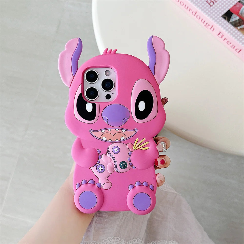 Kawaii 3D Cartoon Stitch Silicone Soft Phone Case for iPhone 15 plus 16 Pro 17 16 15 14 13 12 11 17 Pro Max Cover Shockproof Cas