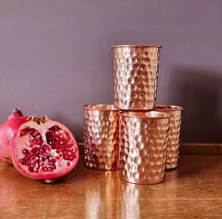 Pure Copper Glass Beer Mug Shiny Mirror Polished Finish 100% Pure Natural Copper Classic Floral Pattern Eco-Friendly Crescent