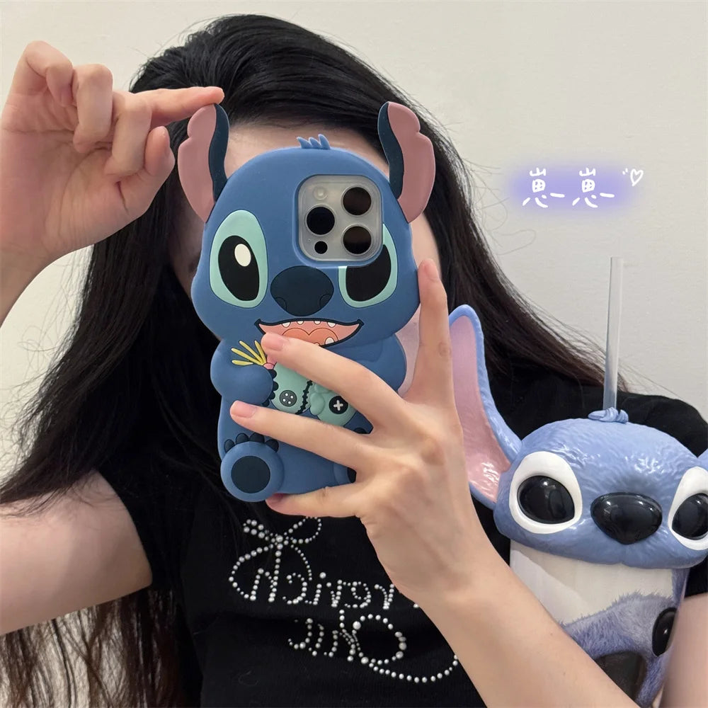 Kawaii 3D Cartoon Stitch Silicone Soft Phone Case for iPhone 15 plus 16 Pro 17 16 15 14 13 12 11 17 Pro Max Cover Shockproof Cas