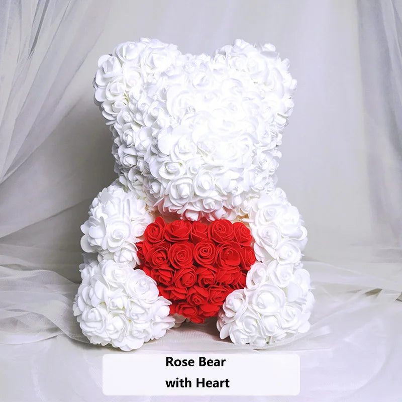 Valentine Gifts Decoration Rose Bear Artificial Flower With Box Lights Teddy Bear for Women Girlfriend Birthday Gift Love Flower