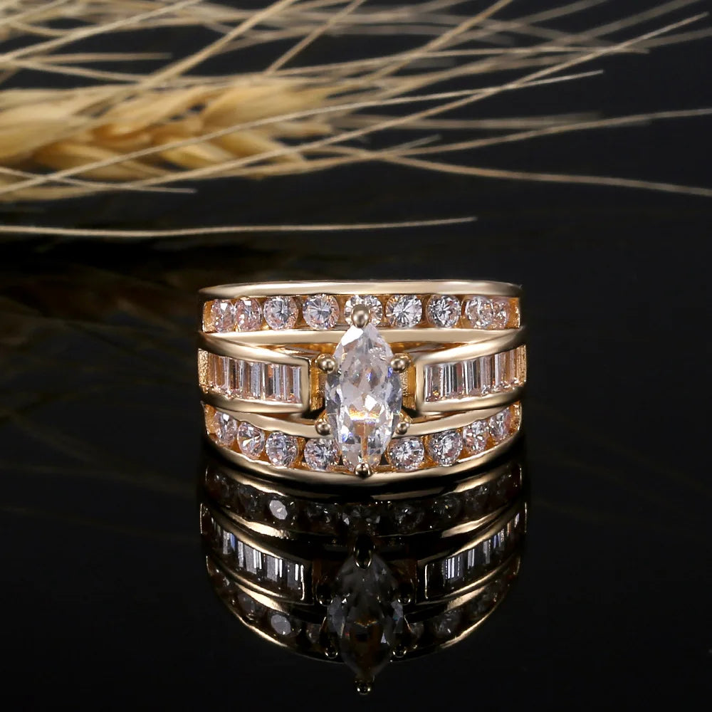 Marquise Cut Womens Ring with Round Brilliant Side Stones Elegant Fashion Jewelry