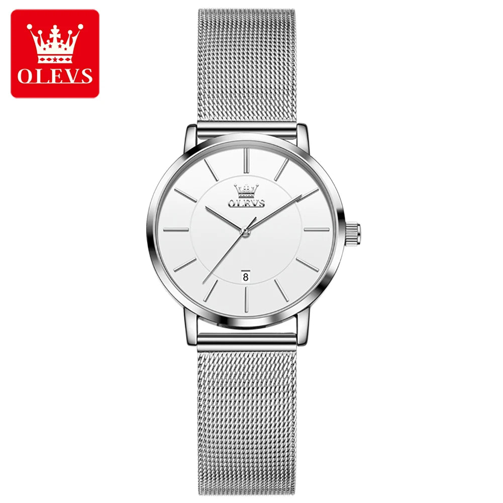 OLEVS Waterproof Fashion Casual Mesh Steel Strap Ultra Thin Elegant Luxury Women's Quartz Watch
