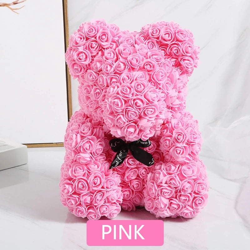 Valentine Gifts Decoration Rose Bear Artificial Flower With Box Lights Teddy Bear for Women Girlfriend Birthday Gift Love Flower