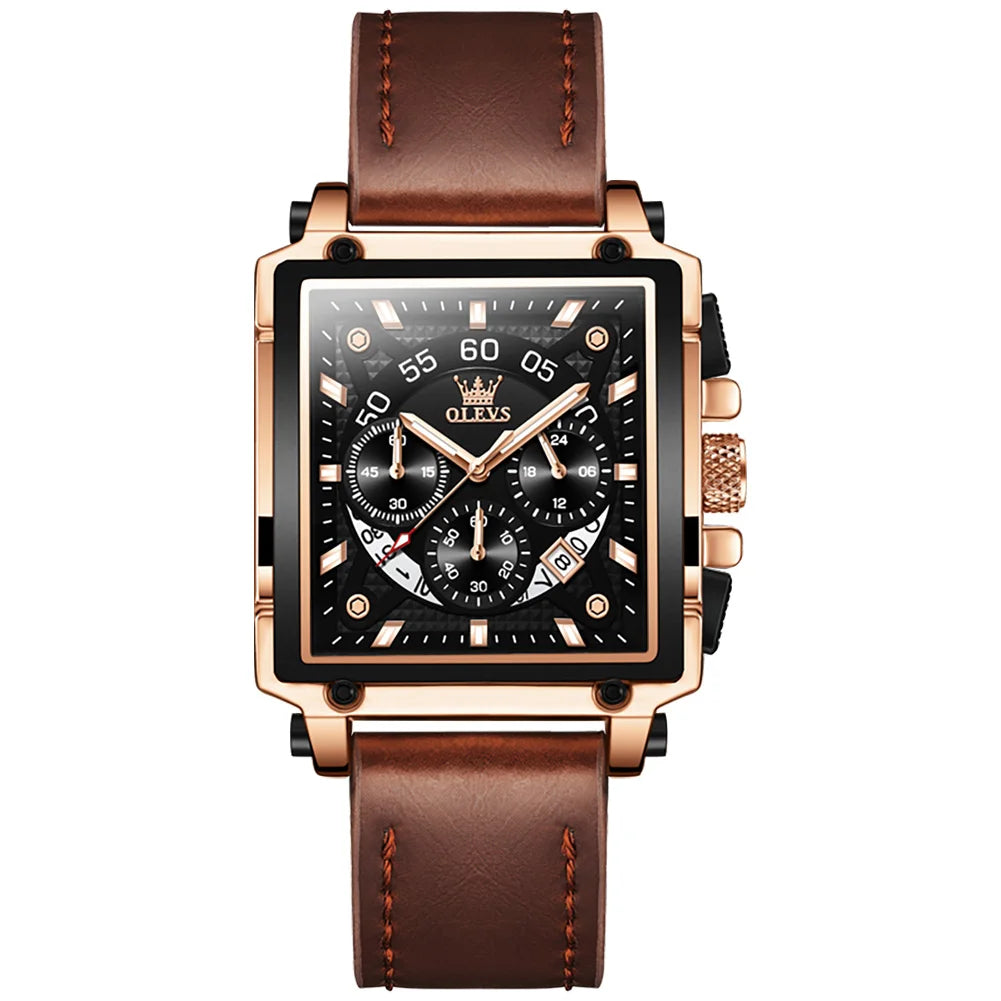 OLEVS Multifunctional Chronograph Square Quartz Watch for Man