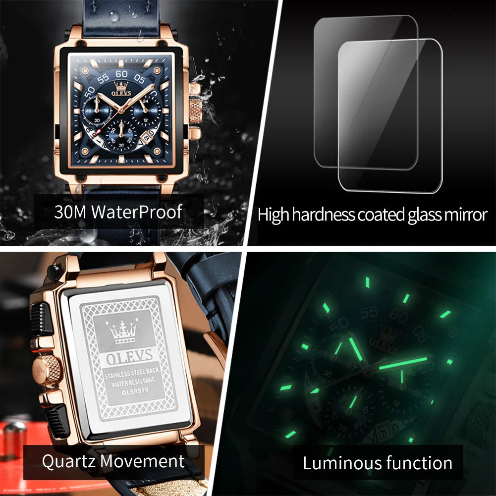 OLEVS Multifunctional Chronograph Square Quartz Watch for Man