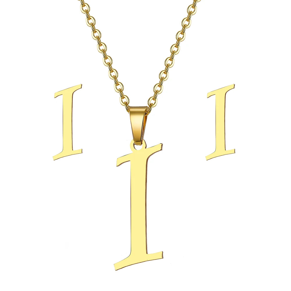 Custom Letter Earrings and Necklace Jewelry Set