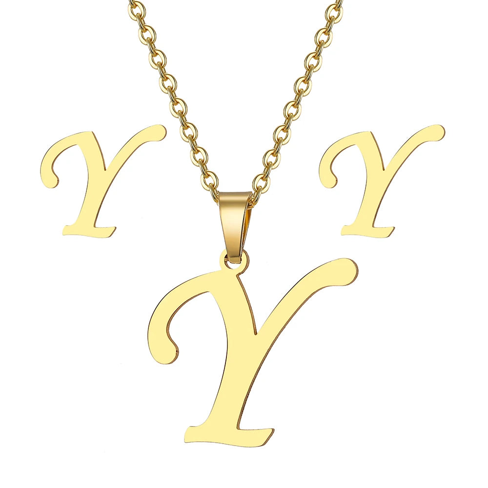 Custom Letter Earrings and Necklace Jewelry Set
