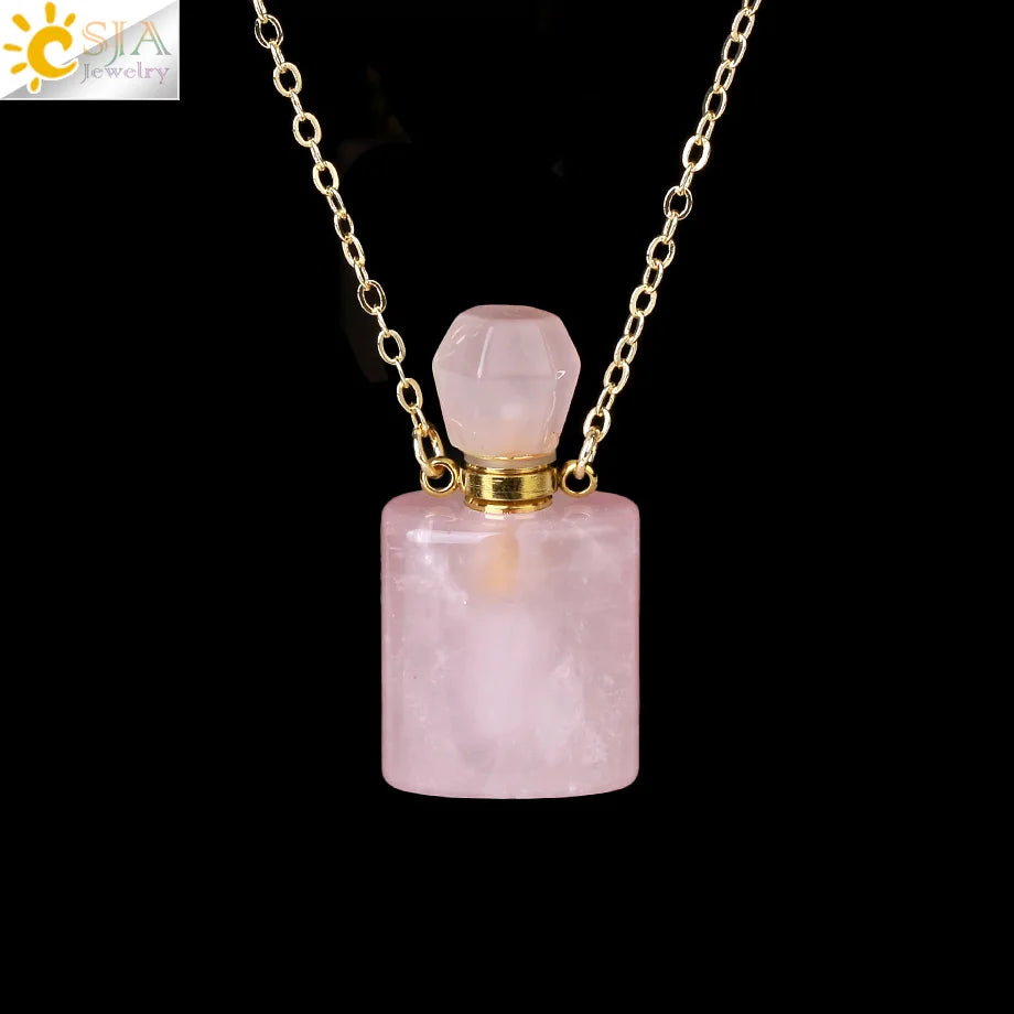 Fillable Crystal Jewelry Natural Stone Pendant Necklace