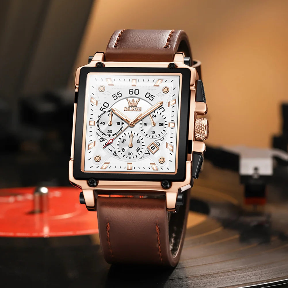 OLEVS Multifunctional Chronograph Square Quartz Watch for Man