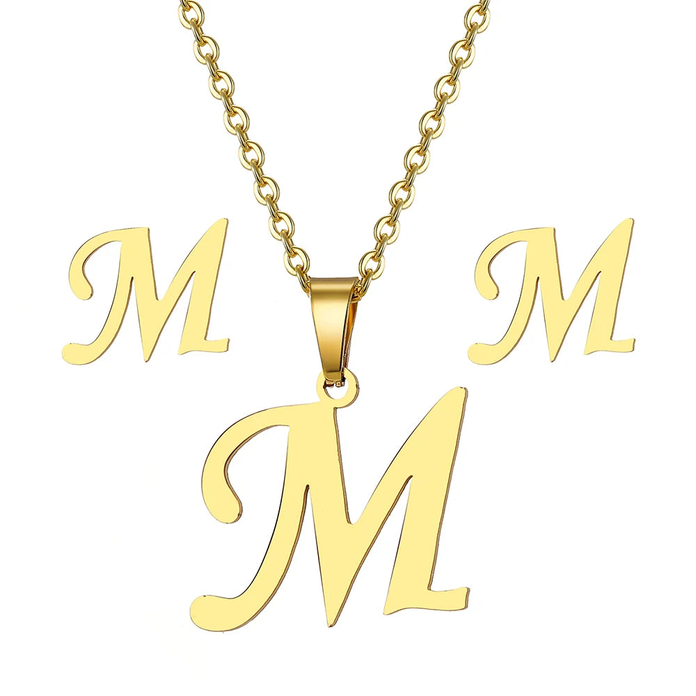 Custom Letter Earrings and Necklace Jewelry Set