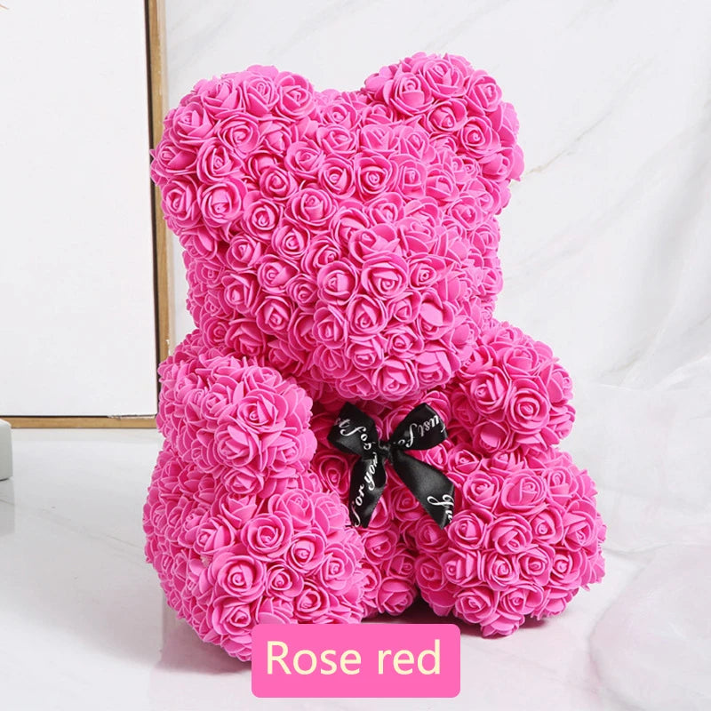 Valentine Gifts Decoration Rose Bear Artificial Flower With Box Lights Teddy Bear for Women Girlfriend Birthday Gift Love Flower