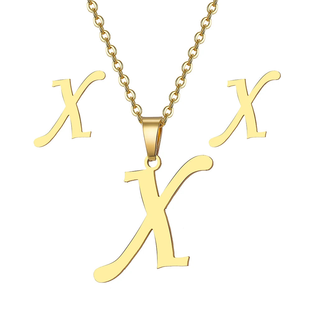Custom Letter Earrings and Necklace Jewelry Set