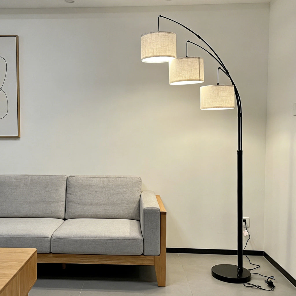 Mid-Century Arc Floor Lamp E26 3 LED Bulbs Adjustable Metal Pole Metal Shade High CRI 90 Dimmable Bedroom Living Room Office
