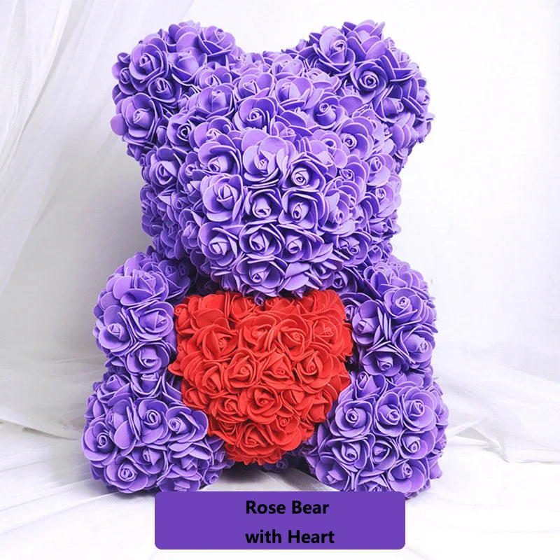 Valentine Gifts Decoration Rose Bear Artificial Flower With Box Lights Teddy Bear for Women Girlfriend Birthday Gift Love Flower