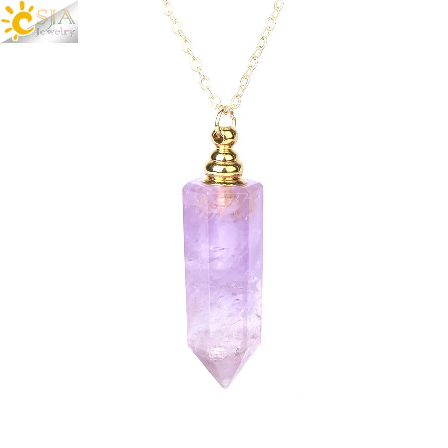 Fillable Crystal Jewelry Natural Stone Pendant Necklace