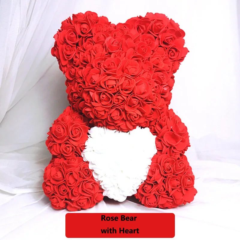 Valentine Gifts Decoration Rose Bear Artificial Flower With Box Lights Teddy Bear for Women Girlfriend Birthday Gift Love Flower