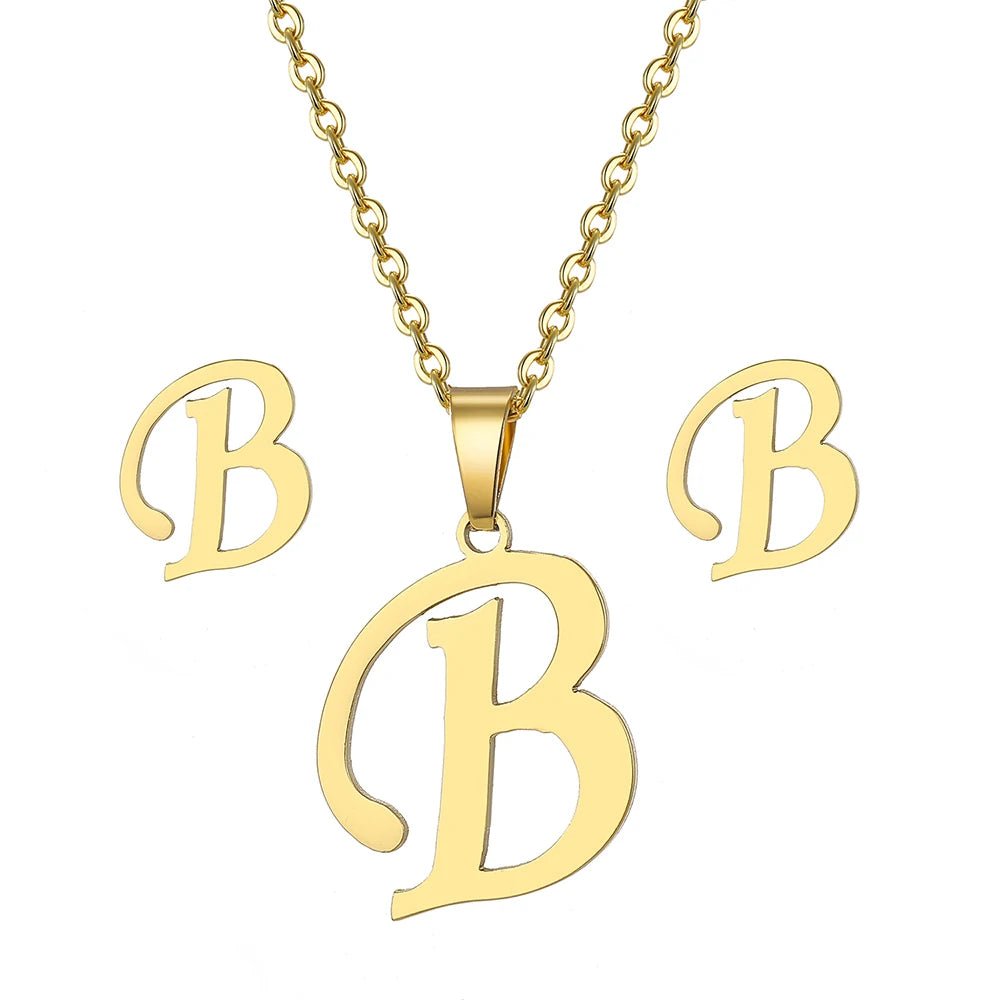 Custom Letter Earrings and Necklace Jewelry Set
