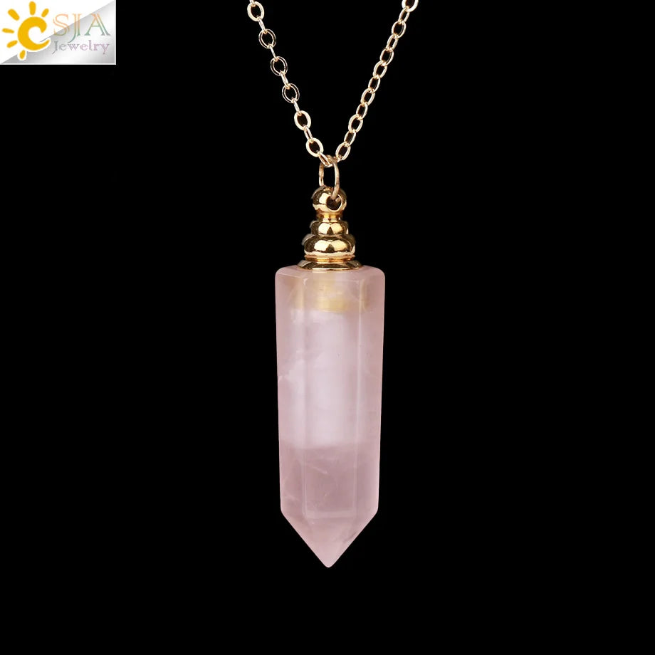 Fillable Crystal Jewelry Natural Stone Pendant Necklace