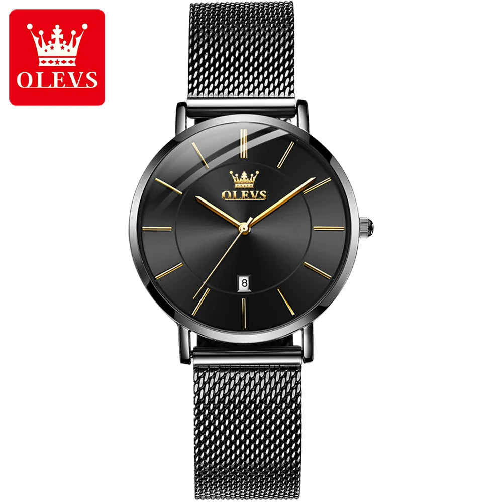 OLEVS Waterproof Fashion Casual Mesh Steel Strap Ultra Thin Elegant Luxury Women's Quartz Watch