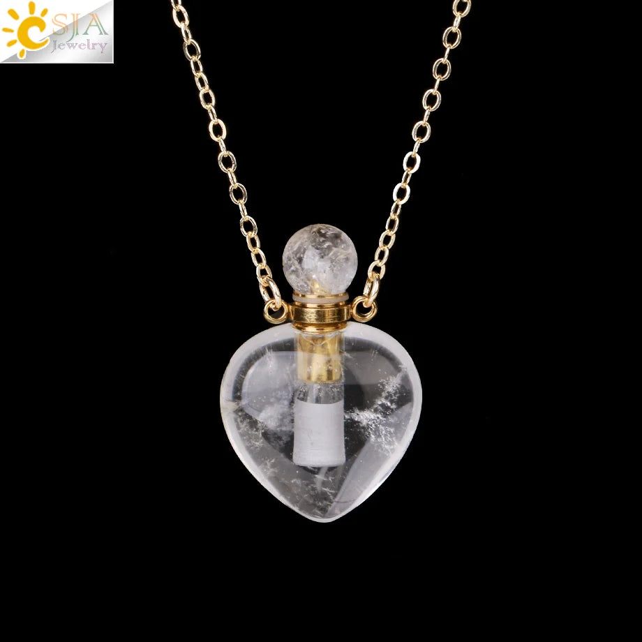 Fillable Crystal Jewelry Natural Stone Pendant Necklace