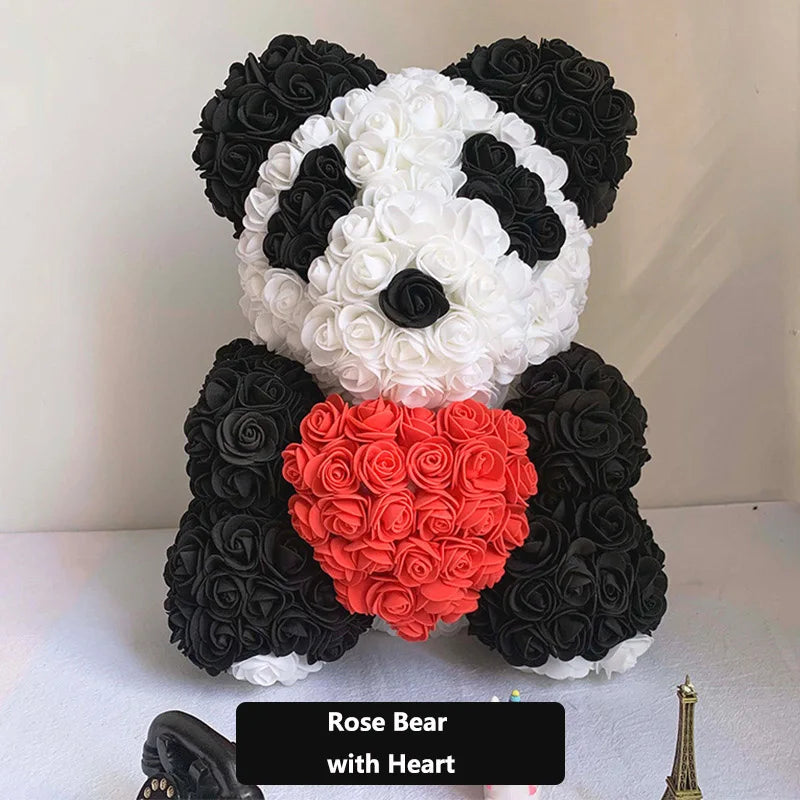 Valentine Gifts Decoration Rose Bear Artificial Flower With Box Lights Teddy Bear for Women Girlfriend Birthday Gift Love Flower