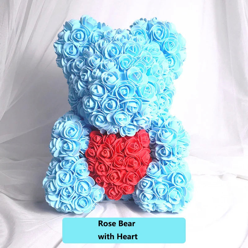 Valentine Gifts Decoration Rose Bear Artificial Flower With Box Lights Teddy Bear for Women Girlfriend Birthday Gift Love Flower