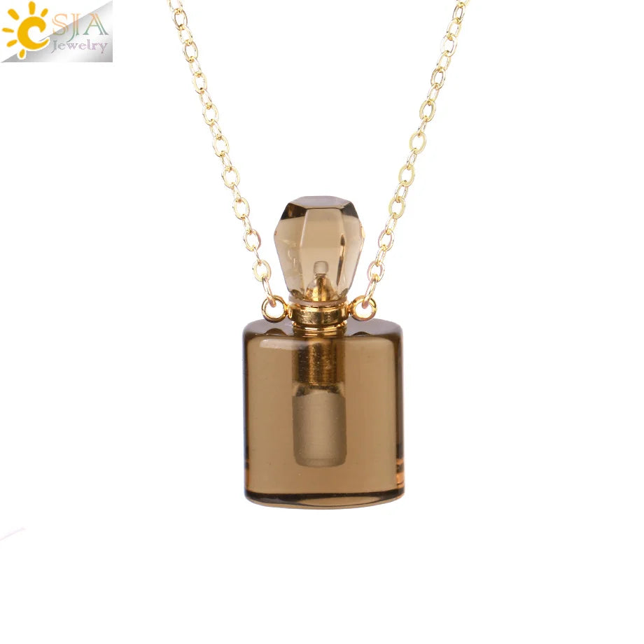 Fillable Crystal Jewelry Natural Stone Pendant Necklace