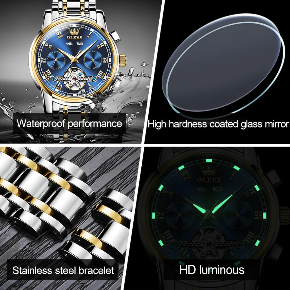 OLEVS Men's Automatic Mechanical Watch Tourbillon Waterproof