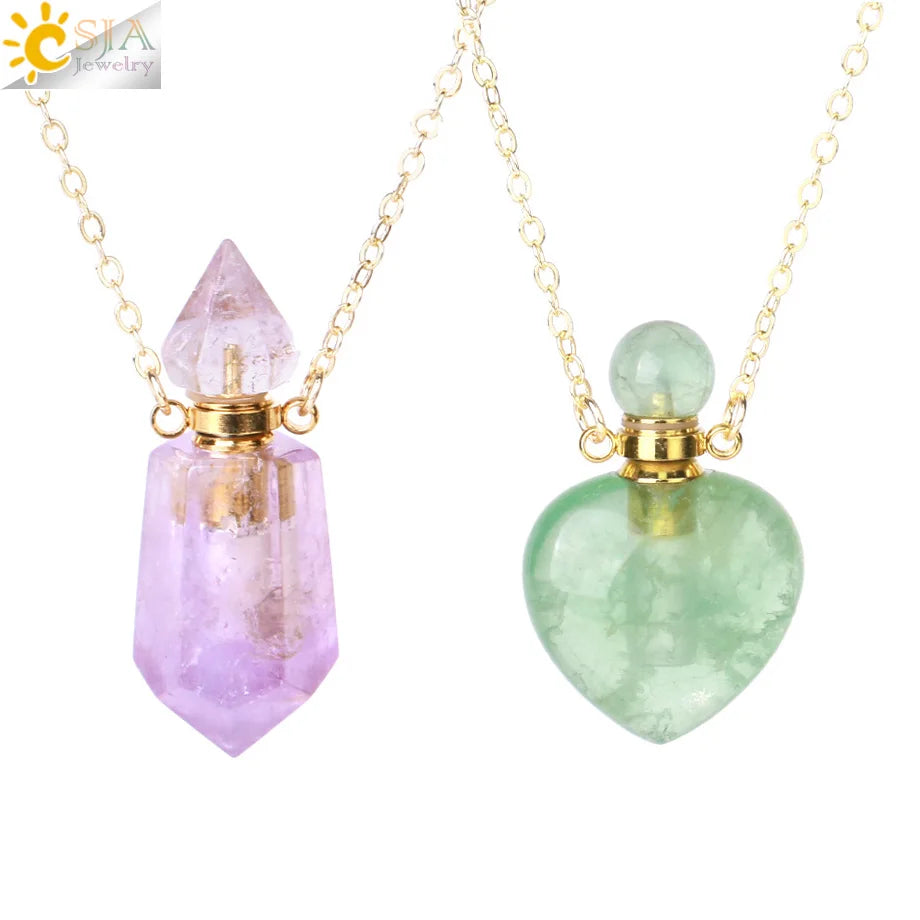 Fillable Crystal Jewelry Natural Stone Pendant Necklace