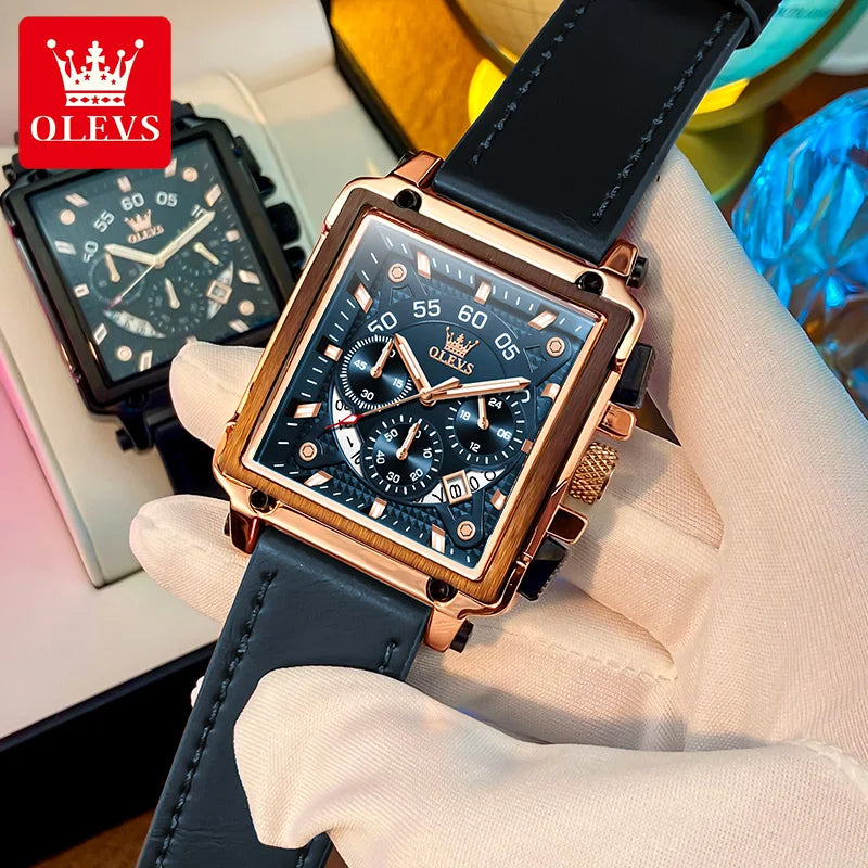 OLEVS Multifunctional Chronograph Square Quartz Watch for Man