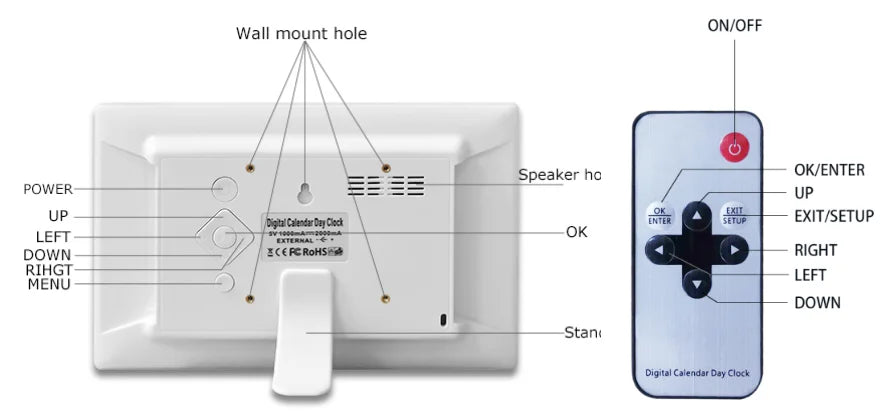 10 Inch Large Table Display 3 Alarms 8 Languages 5 Medicine Reminder White Wifi Led Clock With Photo Video Playback