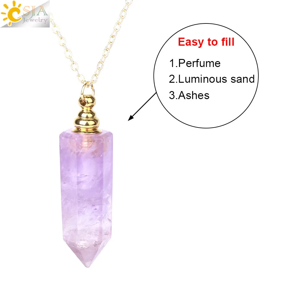Fillable Crystal Jewelry Natural Stone Pendant Necklace