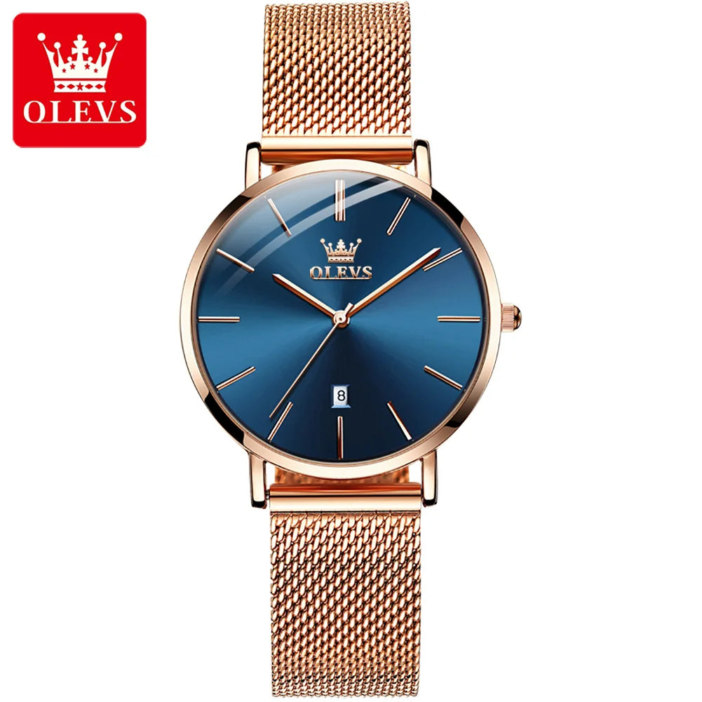 OLEVS Waterproof Fashion Casual Mesh Steel Strap Ultra Thin Elegant Luxury Women's Quartz Watch
