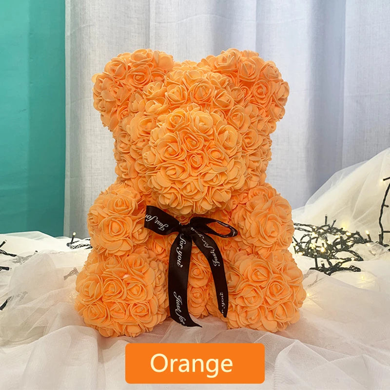 Valentine Gifts Decoration Rose Bear Artificial Flower With Box Lights Teddy Bear for Women Girlfriend Birthday Gift Love Flower