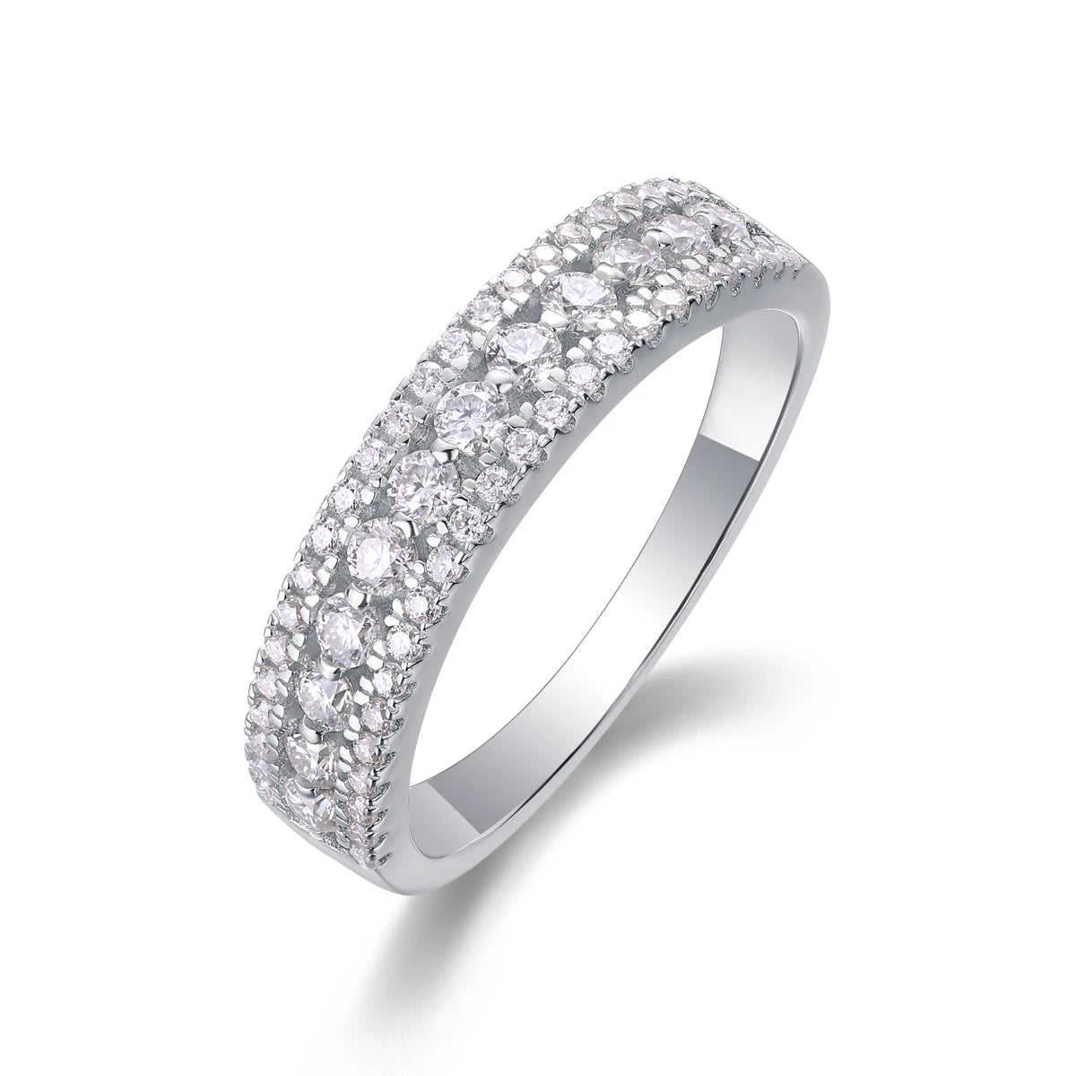 Luxury Three-Row Pave Half Eternity Band Ring S925 Sterling Silver Round Brilliant Cut Moissanite Ring Wedding Stackable Ring