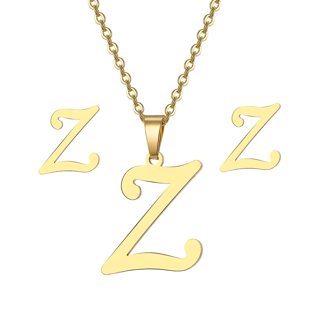 Custom Letter Earrings and Necklace Jewelry Set