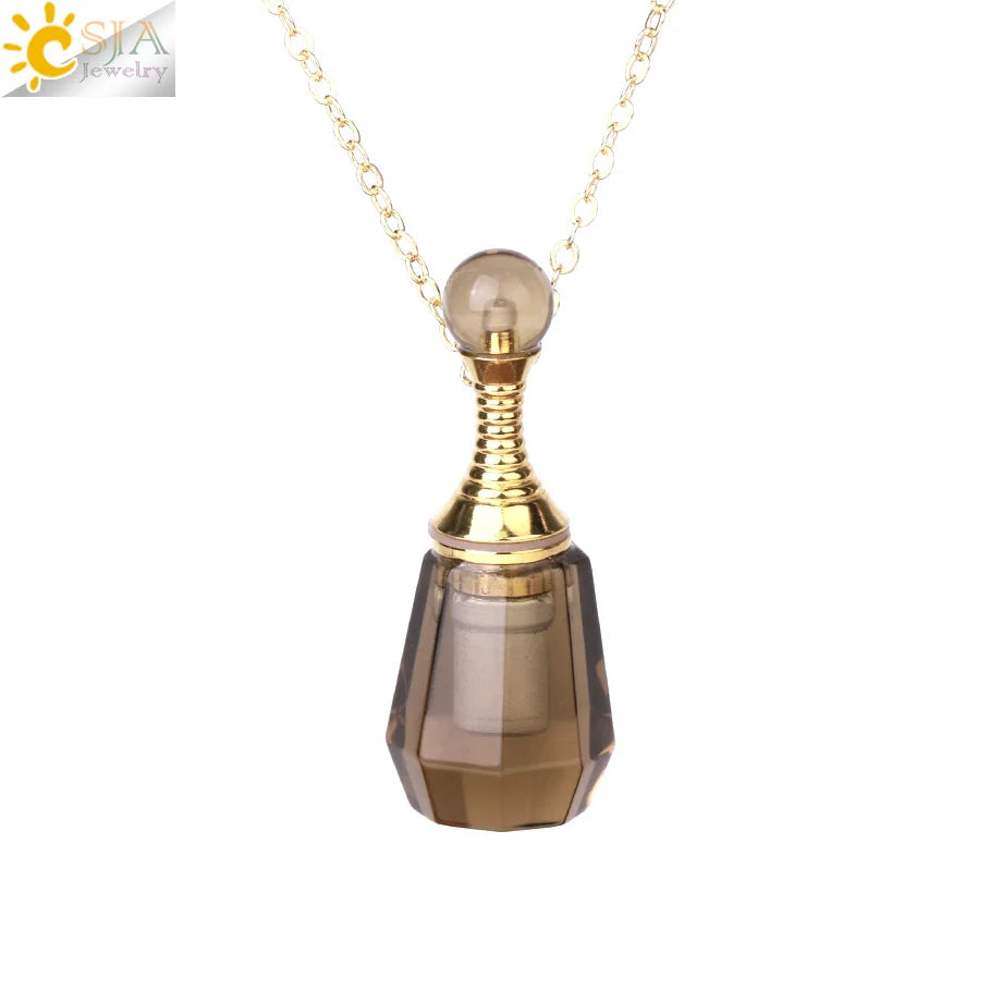 Fillable Crystal Jewelry Natural Stone Pendant Necklace