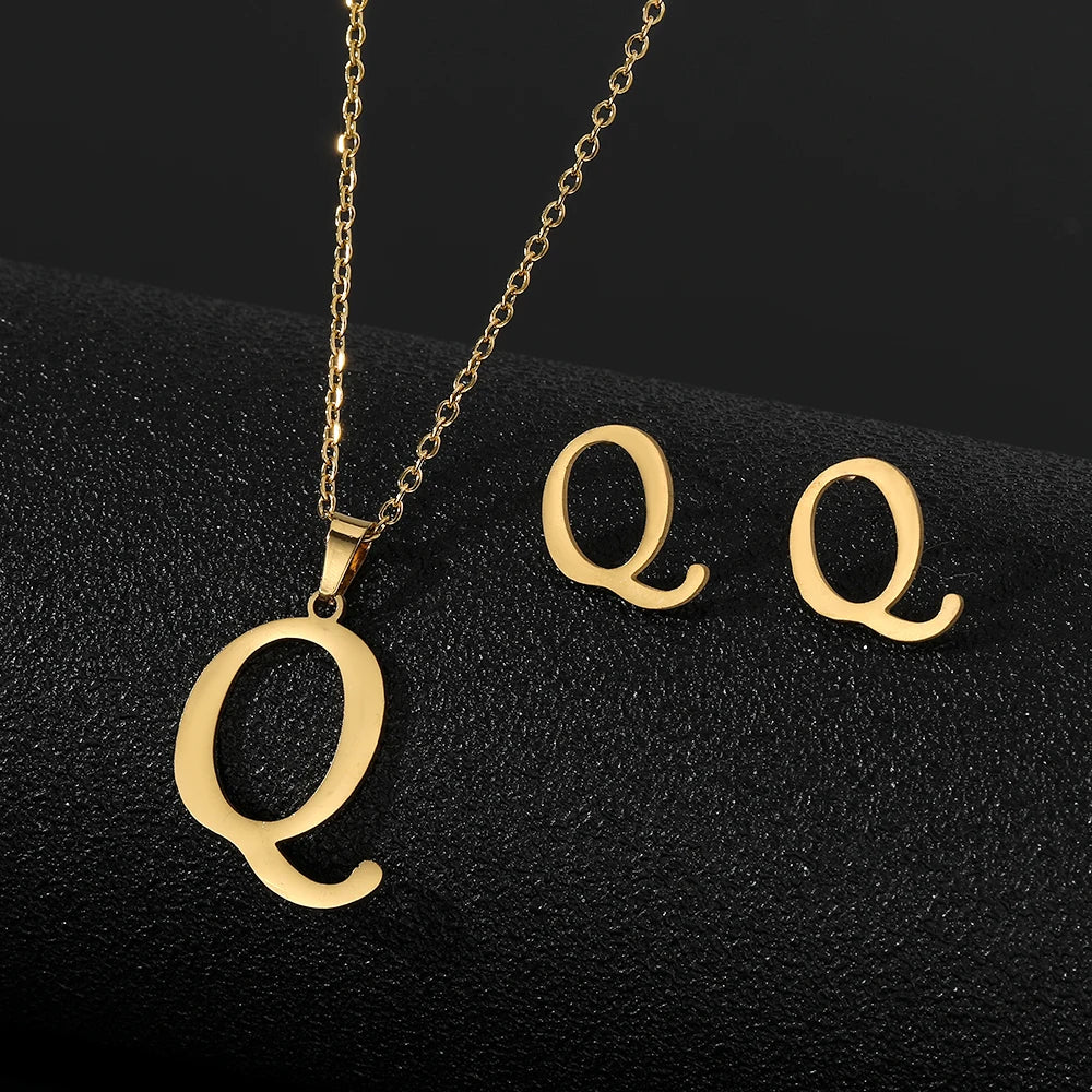 Custom Letter Earrings and Necklace Jewelry Set