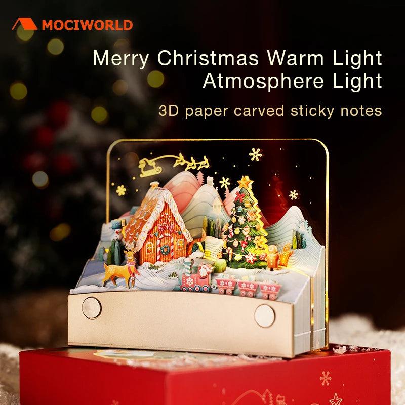 3D Paper Christmas Calendar Desk Decoration Loose Leaf Notes Multi-layer Hollow Design Box Included for Christmas
