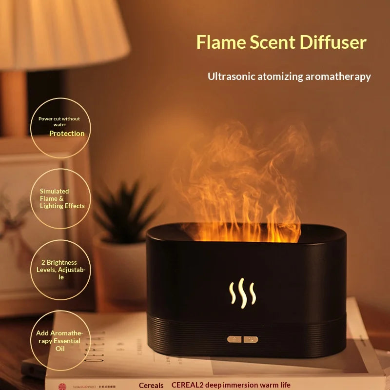 USB Aromatic Simulation Flame Diffuser Plastic Colourful Home Office Gift Ambient Light Desktop 3D Flame Humidifier Atomiser